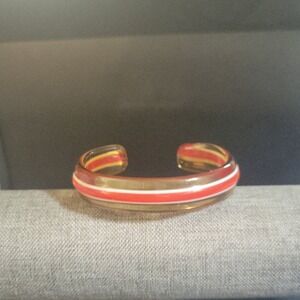 Vintage Lucite Acrylic Striped Cuff Bracelet Amber Red White Size Medium Retro